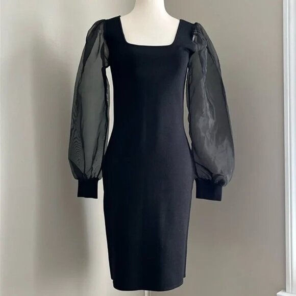 House of Harlow Black Long Sleeve Knit Dress Fitted Cocktail XS - Picture 5 of 12